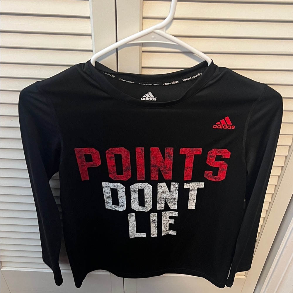 Adidas Kids Black Long Sleeve Tee with Red and White Graphic
